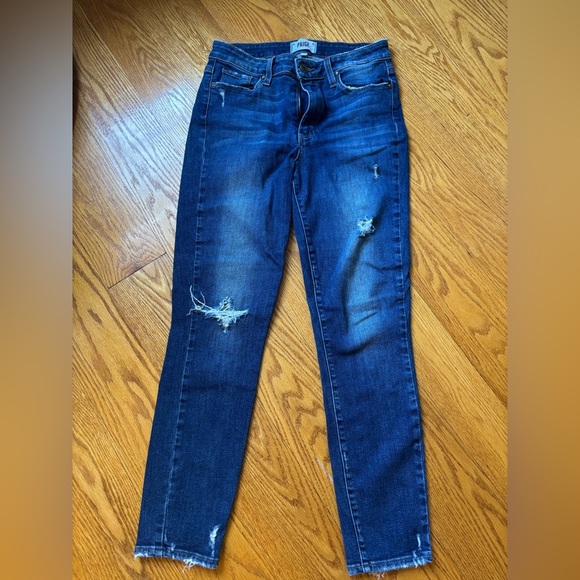 PAIGE Hoxton Crop Distressed Skinny Jeans size 27 Medium/Dark Denim - Picture 2 of 7